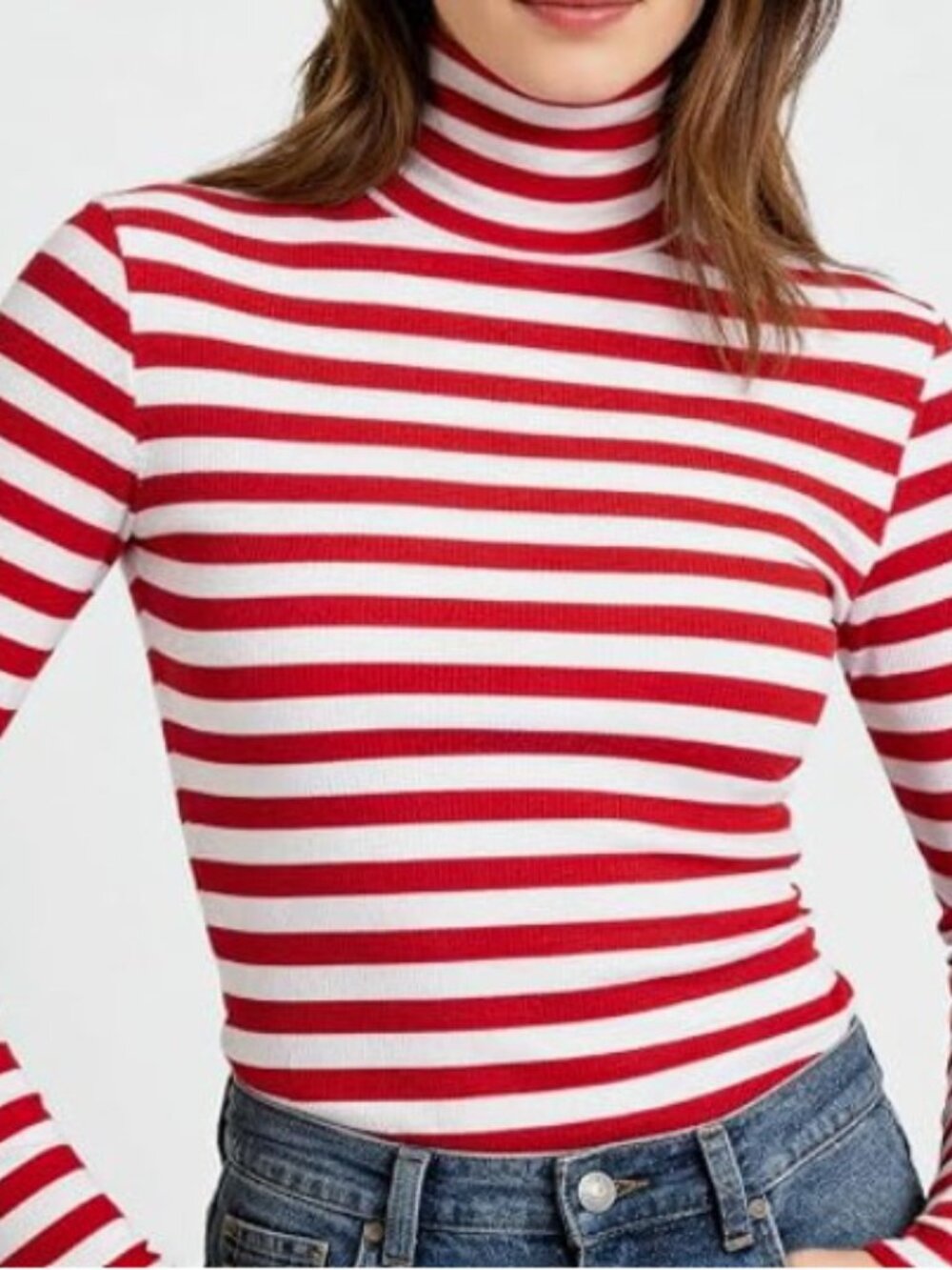Women's Turtleneck Long Sleeve Top, Striped Turtleneck Shirt Baselayer Ribbed St